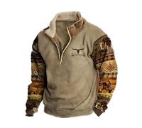 Dixacyer Felpe da uomo in pile western cowboy testa di toro stampa pullover top 1/4 zip colletto stand manica lunga giacche country, B, L