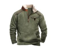 Dixacyer Felpe da uomo in pile western cowboy testa di toro stampa pullover top 1/4 zip colletto stand manica lunga giacche country, K, 2XL