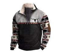 Dixacyer Felpe da uomo in pile western cowboy testa di toro stampa pullover top 1/4 zip colletto stand manica lunga giacche country, C, XXL