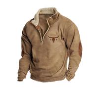 Dixacyer Felpe da uomo in pile western cowboy testa di toro stampa pullover top 1/4 zip colletto stand manica lunga giacche country, A, XL