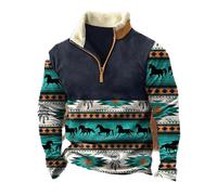 Dixacyer Felpe da uomo in pile western cowboy testa di toro stampa pullover top 1/4 zip colletto stand manica lunga giacche country, G, 2XL