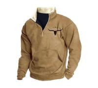 Dixacyer Felpe da uomo in pile western cowboy testa di toro stampa pullover top 1/4 zip colletto stand manica lunga giacche country, D, XL