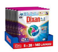 Dixan DISCS 4in1 Color Detersivo Lavatrice, 5 confezioni da 28 lavaggi, Capsule lavatrice per colori vivaci, pulizia profonda del bucato e freschezza igienica per lavatrice, Rimuove le macchie da 20°C
