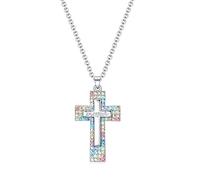 Dixbix Collana con croce per battesimo da donna, collana con croce per prima comunione, gioielli regalo per donne, Strass, Strass