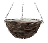 DIXIE STORE Cesto per Fiori da Appendere Vaso da Appendere in Rattan Cesto Decorativo per Fiori e Piante da Appendere con Catena 30 x 30 x 16 cm Rotondo Marrone Scuro