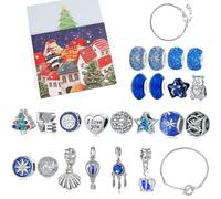 DIY 24 Days Christmas Countdown Calendar Bracelets Sets, Alloy Bracelets, Girls Charm Kits, Beaded Bracelet Fantasy Starry Sky Bracelet Gift, Charm Bracelet Advent Calendar (Dark Blue)