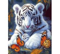 DIY Animale Kit Per Tappeti Con Gancio A Scatto Tigre Bianca Dei Cartoni Animati Kit Per Realizzare Tappeti A Punto Croce,Kits Per Arazzi All'Uncinetto,Set Per Ricamo,Lavori Di Cuci 23x35in