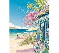 DIY Bead Cross Stitch Kits Paesaggio Di Spiaggia Anime Kit Completo Per Ricamo A Punto Croce Con Perline,Perlines Colorate Che Coprono L'Intero Motivo,Decorazioni Per La Casa 40x50cm