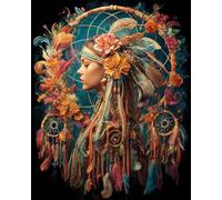 Diy Bead Embroidery Kits Donna Fiori E Acchiappasogni Kit Per Ricamo A Punto Croce Con Perline,Pittura 3D Con Perlines,Artigianato 40x50cm