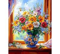 Diy Bead Embroidery Kits Fiori Colorati In Un Vaso Kit Di Arazzi Artigianali A Punto Croce Con Ricamo A Puntos Croces,Motivo Di Cucitura Con Perline,Pittura Murale 3D 50x70cm