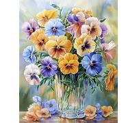 Diy Bead Embroidery Kits Fiori Di Viola Del Pensiero In Un Vaso Schema Per Ricamo A Punto Croce Con Perline,Fai Da Te,Da Appendere Alla Parete,Set Di Perle 3D 30x40cm