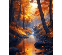 Diy Bead Embroidery Kits Fiume Della Foresta Autunnale Kit Per Ricamo A Punto Croce Con Perline，Pittura 3D Con Perlines，Artigianato 30x40cm