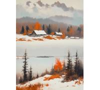 Diy Bead Embroidery Kits Paesaggio Di Baita Innevata Schema Per Ricamo A Punto Croce Con Perline，Fai Da Te，Da Appendere Alla Parete，Set Di Perle 3D 40x50cm