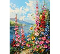 Diy Bead Embroidery Kits Paesaggio Di Fiori Selvatici Lungo Il Fiume Kit Artigianali Con Ricamo Ad Ago Kits Punto Croce Con Perlines Fai Da Te Pittura Con Perline 3D 40x50cm