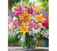 Diy Bead Embroidery Kits Rose E Gigli In Un Vaso Kit Di Arazzi Artigianali A Punto Croce Con Ricamo A Puntos Croces,Motivo Di Cucitura Con Perline,Pittura Murale 3D 30x40cm