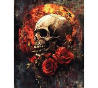 Diy Bead Embroidery Kits Teschio Fantasy E Fiori Kit Per Ricamo A Punto Croce Con Perline，Pittura 3D Con Perlines，Artigianato 50x70cm