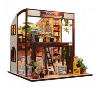 DIY Book Nook Kit, Casa Delle Bambole Fai da te Booknook Kit Casa in Miniature con Luce Led Legno Book Scaffale Inserto Decorazione Regalo Creativo per Adolescent (Caffè)