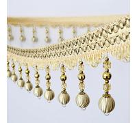 DIY Braided Crystal Bead Fringe Trim - Durable Polyester Lace for Home Decoration & Sewing Projects(Beige,12 meters)