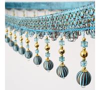 DIY Braided Crystal Bead Fringe Trim - Durable Polyester Lace for Home Decoration & Sewing Projects(Blu,12 meters)