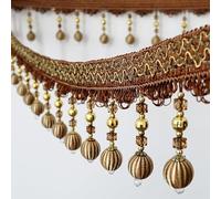 DIY Braided Crystal Bead Fringe Trim - Durable Polyester Lace for Home Decoration & Sewing Projects(Bruin,12 meters)