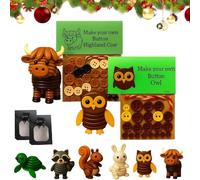 DIY Button Highland Cow Craft Kit, Animal Theme Fun Christmas Button Ornament Set, Beginner-Friendly Three-Dimensional Buttons Ornament for Holiday Stocking Filler Gift,Home Window Xmas Tree Decor
