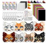 DIY Cat Masque Kit - Pp Blank Face Cover With Paints Eye Mesh Whiskers