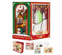 DIY Christmas Book Corner Kit, 3D Miniature House Puzzle Bookends with LED Lights, Holiday Home Decoration
