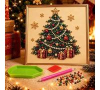 Diy Christmas Pearl Diamond Art Painting Kit With Wooden Frame，Tree：20CM