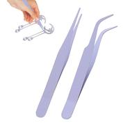 DIY Craft Tweezers- 2 Pack Straight Elbow Stainless Tweezers, Scrapbooking Sticker Tool With Cover, Solid Color Precision Tweezer| Lashes Eyelash Crafting Stickers