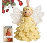 DIY Crochet Angel Ornament Kit, Crochet Craft Kit for Beginners with Yarn, Handmade Doll Hanging Christmas Tree Ornament, Warm Home Party Decor Embellishments (Yellow)