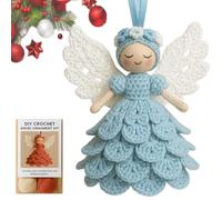 DIY Crochet Angel Ornament Kit, Crochet Craft Kit for Beginners with Yarn, Handmade Doll Hanging Christmas Tree Ornament, Warm Home Party Decor Embellishments (Blue)