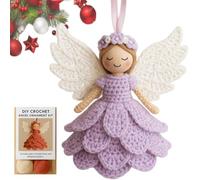 DIY Crochet Angel Ornament Kit, Crochet Craft Kit for Beginners with Yarn, Handmade Doll Hanging Christmas Tree Ornament, Warm Home Party Decor Embellishments (Purple)
