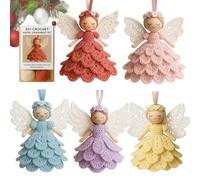 DIY Crochet Angel Ornament Kit, Crochet Craft Kit for Beginners with Yarn, Handmade Doll Hanging Christmas Tree Ornament, Warm Home Party Decor Embellishments (5PCS)
