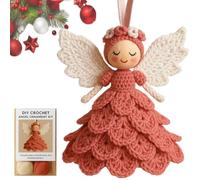 DIY Crochet Angel Ornament Kit, Crochet Craft Kit for Beginners with Yarn, Handmade Doll Hanging Christmas Tree Ornament, Warm Home Party Decor Embellishments (Red)