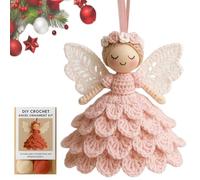 DIY Crochet Angel Ornament Kit, Crochet Craft Kit for Beginners with Yarn, Handmade Doll Hanging Christmas Tree Ornament, Warm Home Party Decor Embellishments (Pink)