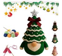 DIY Crochet Christmas Tree Gnome Kit, Craft Knitting Santa Elf Crochet Christmas Tree Gnome for Beginners, Holiday Craft Kits with Yarn, Hook, Pearls, Ribbon and Detailed Pattern(verde)