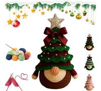 DIY Crochet Christmas Tree Gnome Kit, Craft Knitting Santa Elf Crochet Christmas Tree Gnome for Beginners, Holiday Craft Kits with Yarn, Hook, Pearls, Ribbon and Detailed Pattern(Red)