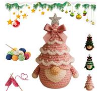 DIY Crochet Christmas Tree Gnome Kit, Craft Knitting Santa Elf Crochet Christmas Tree Gnome for Beginners, Holiday Craft Kits with Yarn, Hook, Pearls, Ribbon and Detailed Pattern(Pink)
