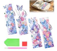 DIY Diamond Painting Segnalibri per Adulti, CAYUDEN 4 pezzi Farfalla Segnalibro Set 5D Diamond Painting Kit Completo, Cancelleria Aesthetic Regalo per Donne Insegnanti Studenti E Amanti Dei Libri