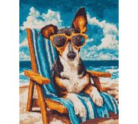 Diy Kit Per Fare Tappeti A Mano Cane Dei Cartoni Animati Sulla Spiaggia Kit Fai Da Te Per Tappeti Con Uncinetto，Kits All'Uncinetto Per Principianti，Set Per La Realizzazione Di Arazzo 55x75cm