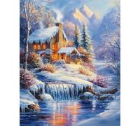 DIY Kit Per Punto Croce Con Perline Paesaggio Di Una Baita Nella Foresta Innevata Kit Per Ricamo 11Ct,Kit Per Punto Croce Con Perline E Timbratura Con Perlines Da 2 Mm Per Adulti E Prin 40x50cm