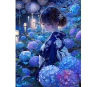 Diy Kit Per Ricamo Con Perline Donne Vestite Con Il Kimono E Fuochi D'Artificio Kit Da Ricamo Con Perline Artigianali Set Di Perlines Fai Da Te Per Decorazioni Per La Casa Per Principian 50x70 cm