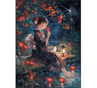 Diy Kit Per Ricamo Con Perline Donne Vestite Con Il Kimono E Fuochi D'Artificio Kit Per Ricamo A Punto Croce Con Perline Fai Da Te,Set Per Ricamos Con Perlines Da 3 Mm Per Lavori Artigia 40x50 cm