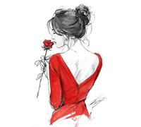 Diy Kit Per Ricamo Con Perline Una Donna Con Un Vestito Rosso Vista Da Dietro Kit Per Ricamo A Punto Croce Con Perline Stampate Fai Da Te,Decorazioni Per La Casa 30x40 cm