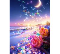 Diy Kit Punto Croce Con Perline Fiori Da Spiaggia Fantasy Kits Punto Croce Con Perline Fai-Da-Te Kit Ricamato Set Facile Per Adulti Principianti Arte Del Ricamo 9CT 40x50cm