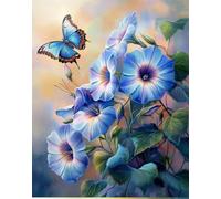 Diy Kit Punto Croce Con Perline Ipomoea Blu E Farfalla Kit Per Ricamo A Punto Croce,Pittura Fai Da Te Con Perline,Arazzo 3D,Seed Bead Embroidery Kits 9CT 40x50cm