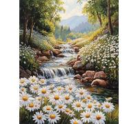 Diy Kit Punto Croce Con Perline Paesaggio Di Fiori Nel Ruscello Della Foresta Kit Per Ricamo A Punto Croce,Pittura Fai Da Te Con Perline,Arazzo 3D,Seed Bead Embroidery Kits 9CT 40x50cm