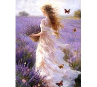 Diy Kit Ricamo Francese Con Perline Donna E Fiori Di Lavanda Kit Per Ricamo A Punto Croce,Pittura Fai Da Te Con Perline,Arazzo 3D,Seed Bead Embroidery Kits 9CT 60x80cm