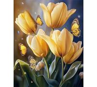 Diy Kit Ricamo Francese Con Perline Fiori Di Tulipano E Farfalle Fantasy Kit Per Ricamo A Punto Croce,Pittura Fai Da Te Con Perline,Arazzo 3D,Seed Bead Embroidery Kits 9CT 60x80cm