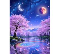 Diy Kit Ricamo Francese Con Perline Paesaggio Fantasy Con Alberi E Fiori Rosa Kit Per Ricamo A Punto Croce,Pittura Fai Da Te Con Perline,Arazzo 3D,Seed Bead Embroidery Kits 9CT 60x80cm
